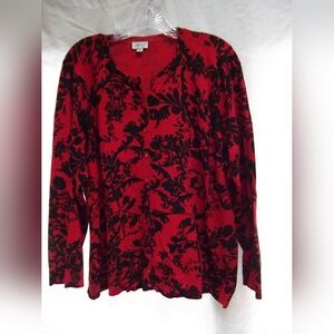 AVENUE long Sleeve plus Size Red & Black Floral Button Up Cardigan Size 18/20
